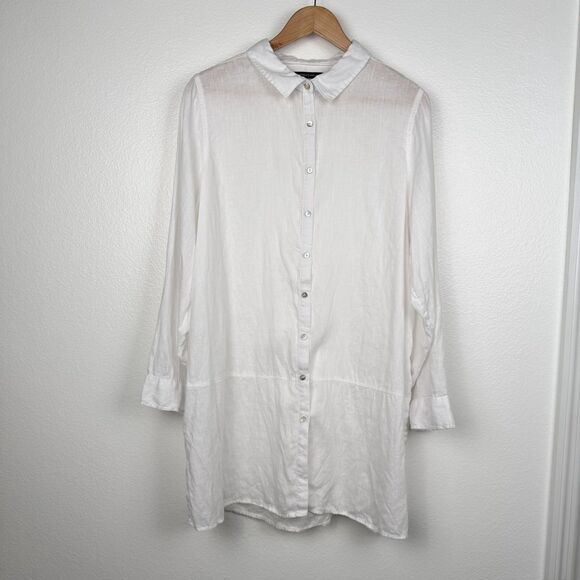 Tahari Tops - TAHARI Women's Rolled Sleeve White Linen Beach Shirt 1X